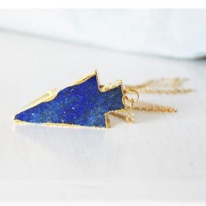 Lapis Arrowhead Long Pendant Necklace Blue Stone